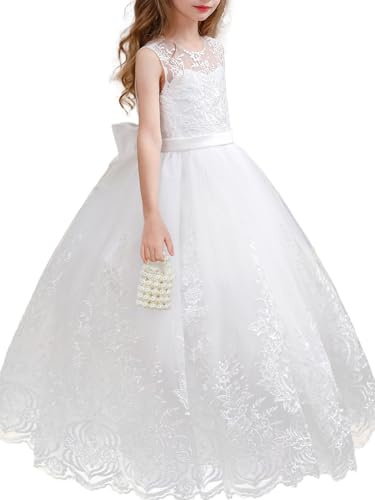 Aibaowedding Mädchen Prinzessin Kleid mit Perlen Spitze Tüll Maxikleid