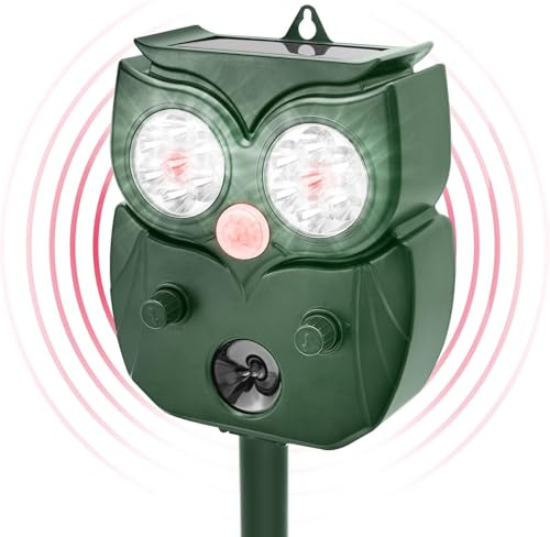 Solar Animal Repellent,Ultrasonic Cat Repellent Outdoor with Motion Sensor,Waterproof Deer Repellent with Flahing Light Defender Mouse,Squirrel,Raccoon,Skunk,Rabbit,Dog for Yard Farm Garden
