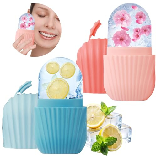 KMFYMPT 2 Stück Ice Roller, Eisroller Gesicht, Eis Gesichtsroller Silikon, Ice Face Roller Wiederverwendbar, Geeignet für Erwachsene, Lindert Schwellungen Verkleinert Poren und Verbessert Das Hautbild