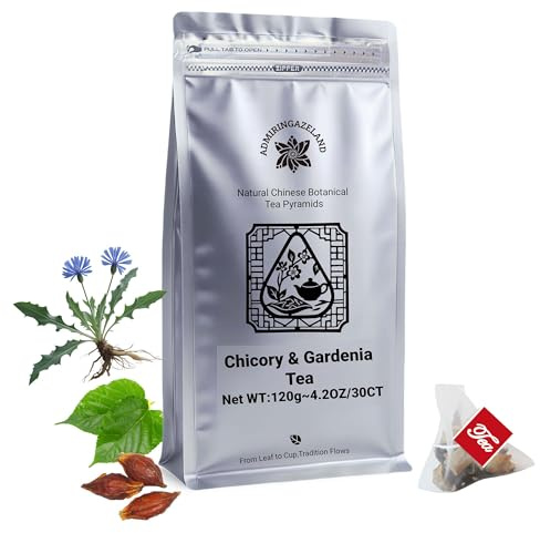 ADMIRINGAZELAND Chicory & Gardenia Tea with Mulberry Leaf, 30 Count - Pyramid Teabags, 6 Ingredients - Lily Bulb, Poria, Kudzu Root - Chinese Herbal Blend, Night Harmony Tea, 4.2 oz