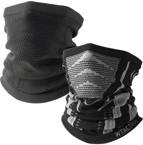 WTACTFUL Vinter halsvärmare damask (1 pack eller 2 pack), andningsbar ansiktsmask för skidor, snowboard, löpning, vandring, Svart + grå, one size