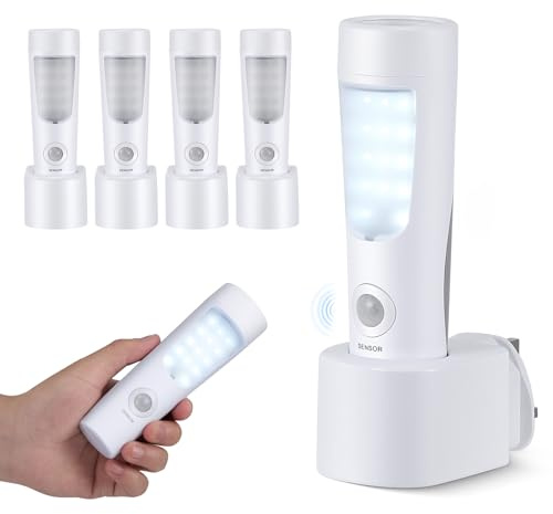 4-Pack Plug in Motion Sensor Night Light, 4 in 1 Emergency Light with Rechargeable Base, Bright Power Failure Light, Portable Emergency Torch, Plug in Night Light for Hallway Stairs Nursery Bedroom