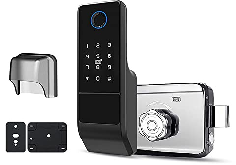 NVDHYTI Serratura intelligente Tuya Wifi con password digitale e doppia impronta digitale, serratura elettronica for cancello in ferro esterno, nero e grigio