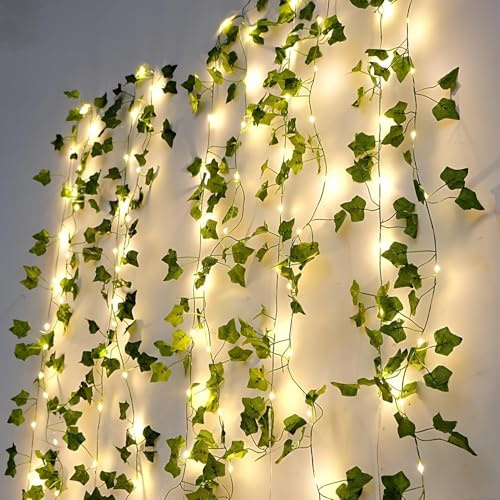 Stalora Guirlande Lumineuse 2m avec Feuilles de Lierre,Ivy Vine 20 LED, Décoration Murale Intérieure pour Chambre, Mariage, Fête, Noël, Plante Artificielle Lumineuse, Guirlande Décorative à Piles
