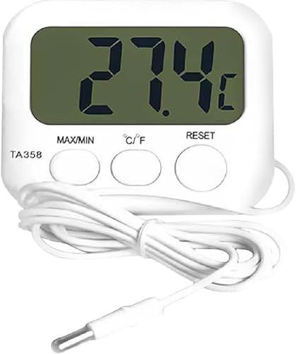 Opatiny Thermomètre à sonde numérique LCD avec capteur de câble de 15 m pour aquarium, réfrigérateur et utilisation en extérieur, portée de 40 à +70, résolution 01, blanc