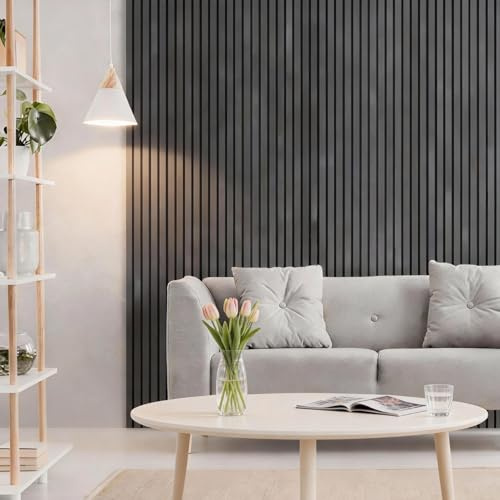 Jayseuw Akustikpaneele 4 Stück 120x60cm Premium Wandpaneele Holz und Filz,Schallschutz Holzpaneele Grau optik Wandverkleidung für Studio und Zuhause – Großflächige Abdeckung(2.88m²)