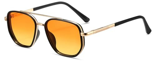 kimorn Polarized Sunglasses for Women Retro Square Frame Sun Glasses UV400 Protection Shades (Gold+black+yellow)