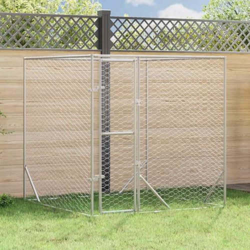 QUAHEAS Outdoor-Hundezwinger aus verzinktem Stahl silbern 2x2x2 m mit verschließbarer Tür wetterfest für Hunde Welpen und Kleintiere sicherer Freigehege Garten Terrasse Camping