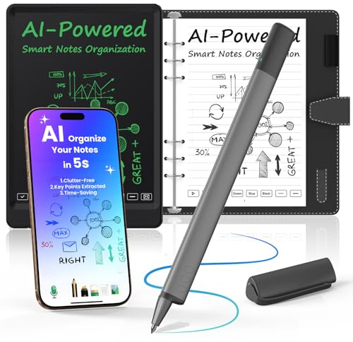 NEWYES Bolígrafo Inteligente 4.0, Cuaderno Digital Borrable, Pizarra | SyncPen 4.0, Sincronización y Reconocimiento en 73 Idiomas, 6 Recargas, Ideal para Apuntes de Clase y Minutas de Reuniones