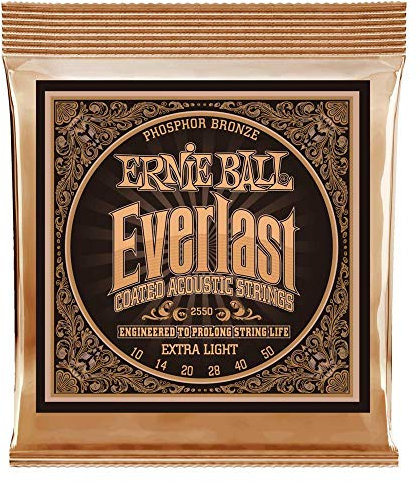 Ernie Ball, Everlast Extra Light Coated Phosphor Bronze, Corde per chitarra acustica, diametro 10-50