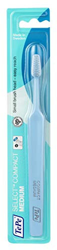 Spazzolino TePe Select Compact Medium, 1pz, efficace per la rimozione della placca, testina affusolata, pulizia delicata con spazzolino medium per adulti