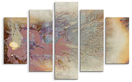 Paul Sinus Art 5 teiliges Wandbild auf Leinwand (Gesamt: H: 100cm B: 160cm) Keilrahmenbild Canvas Fotodruck Leinwandbild Leinwanddruck Kunstdruck Wandbild blaugrau rotbraun verschwommen