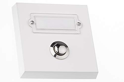 HUBER Pulsador de timbre de superficie de metal - con placa de identificación - timbre de superficie I pulsador de latón cromado - timbre puerta frontal