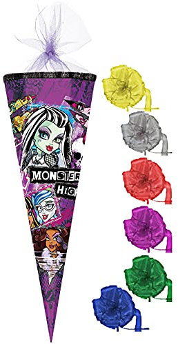 alles-meine.de GmbH Schultüte - Monster High - Schaurig schräg - 85 cm - eckig - incl. Schleife - Tüllabschluß - Zuckertüte - mit/ohne Kunststoff Spitze - für Mädchen - Vam..