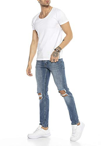 Hommes Denim Jeans Déchiré Pantalon Moda Biker Skinny Jean Bleu W32L34
