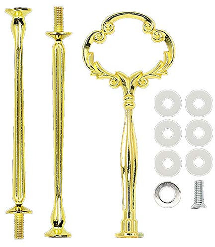 Brussel Support à 2 ou 3 étages pour gâteau, fruits, nourriture, poignée de fixation, support de tige en métal, moule à gâteau, assiette à collation, brochettes pour fête de mariage, fleur dorée