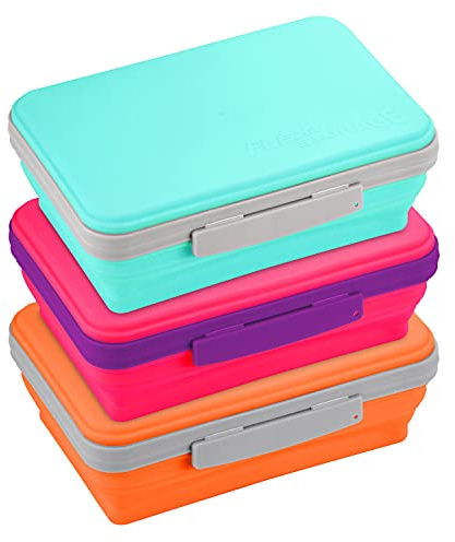 It's Academic Flexi Storage Box with Lid, Collapsible Pencil Case Design for Craft and School Supplies, 3-Pack