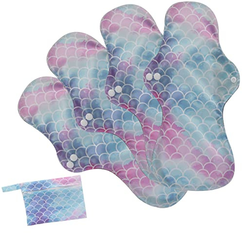 6er Pack wiederverwendbare Damenbinden mit Bambuskohle | Waschbare, wasserdichte, saugfähige Menstruationspads für starke Perioden | Bonus Aufbewahrungstasche (WSD100, x-groß (Packung mit 4))