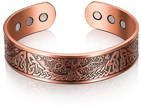 Otuuz Magnetisches Kupferarmband für Herren und Damen Magnetarmband aus Kupfer Armreif Solides Armband mit 6 Magneten Rotes Verstellbares Energien Armband mit Samtbeutel(Bronze,Lebensbaum)