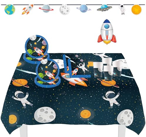 Procos DY 10273857 - Rocket Space Party Set Large, Assiettes, Serviettes, Gobelets, Bannières, Nappe, Ballons, Décoration de table, Décoration d'anniversaire