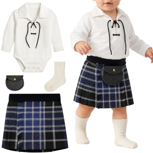 Ensemble traditionnel de kilt pour bébé (12-24 Mois) comprenant un kilt, une chemise ghillie, un sporran, des brogues et des chaussettes de kilt - Coffret cadeau kilt bébé en tartan Clark Ancient
