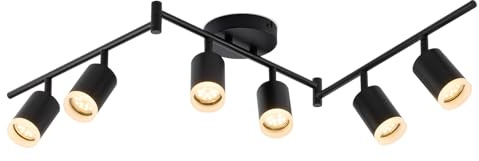 Bojim 6 Light Black Track Lighting Kit, Modern LED Track Lighting Fixtures Ceiling, Flexibly Rotatable LED Light Head with Acrylic Ring, Kitchen Ceiling Track Light (GU10, Bulbs Not Included)