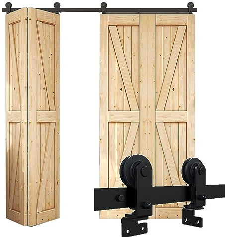 CCJH 6FT/183CM Plegables Herraje para Puerta Corredera Kit de Accesorios para Puertas Correderas de Graneros Estilo de libro T Shaped