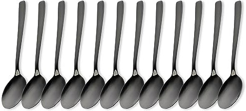 Schramm® 6 oder 12 Stück Kaffeelöffel wählbar in schwarz, silber oder gold Tafellöffel Eier Löffel Teelöffel Servierlöffel Kaffeelöffel Dessertlöffel Dip Löffel, Farbe:schwarz, Anzahl:12 Stück