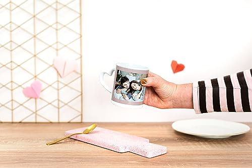 Smartphoto Mug personnalisé avec anse en forme de cœur et photo personnalisé - Cadeaux pour la fête des pères, des mères, la Saint-Valentin, Noël et les anniversaires - Blanc