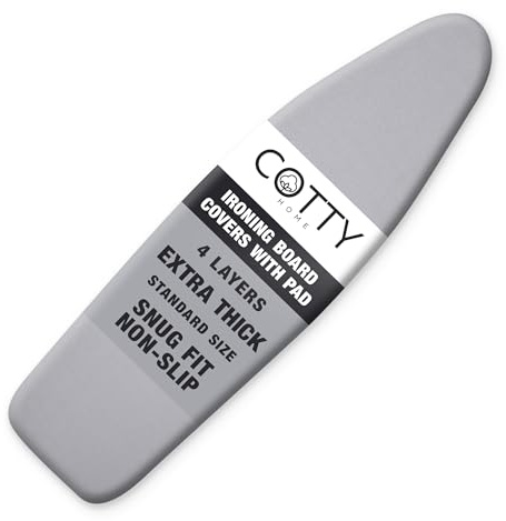 COTTY HOME Extra Thick Ironing Board Covers with Pad Standard Size 15x54, Heat Reflective Full Scorch Resistant Padding, Snug Fit Non-Slip Nose Pocket Fastener Straps Elastic Edges, Gray