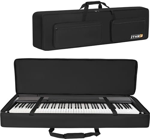 ITHWIU Keyboard-Tasche für E-Piano, gepolsterte Keyboard-Gigbag mit verstellbaren Gurten und 5 Taschen für Tastaturzubehör, Schwarz, Schwarz , 88 Note-Lenth 54, Modern