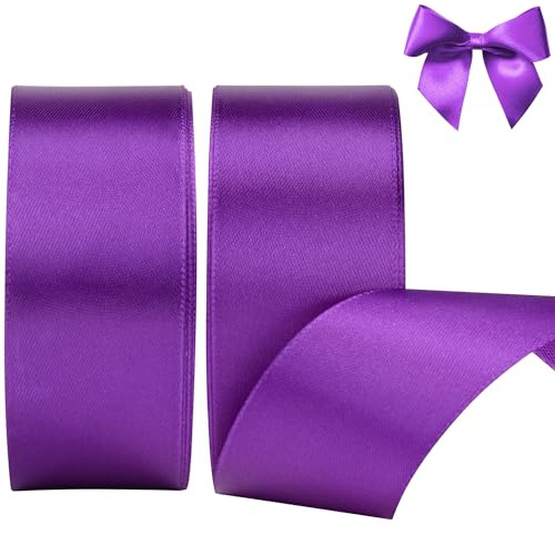 AWCIGG® 44 M Cinta de Raso Morada, 4 cm Rollo de Cinta de Satén Ancha, Cinta de Regalo, Cinta de Navidad, Cinta Decorativa para Envolver Regalos, Boda, Lazo, Bautizos y Manualidades (22M/rollo)