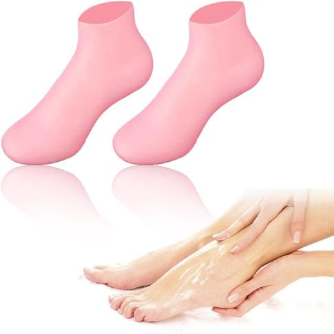1 Paia Calzini Calze Idratanti Elastici in Silicone per Pedicure per Piedi Spa, Cura dei Piedi Dopo la Pedicure per Piedi Secchi Screpolati (Rosa)