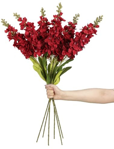 IPOPU Red Delphinium Artificial Flowers 33.46 in Snapdragon Antirrhinum Hyacinth Flowers 6 PCS Silk Flowers Long Stem Flowers for Wedding Home Decor(Red)