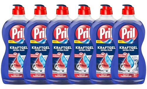 PRIL Kraft Gel Ultra Plus (6x 450 ml), Handgeschirrspülmittel mit höchster Fettlösekraft, für sauberes Geschirr auch in kaltem Wasser, entfernt selbst 48 h Eingetrocknetes
