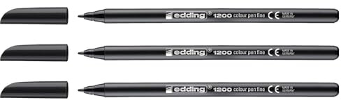 Edding 3 Filzstifte zum Ausmalen, feine Spitze, 1200, Schwarz, 1 mm