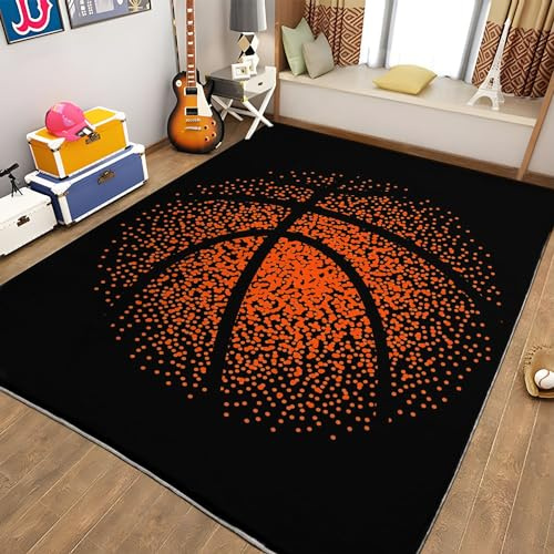 Schwarz Basketball-Doodle Teppich für Wohnzimmer & Schlafzimmer - Waschbar in Waschmaschine, Flanell Rug, 120 x 170cm