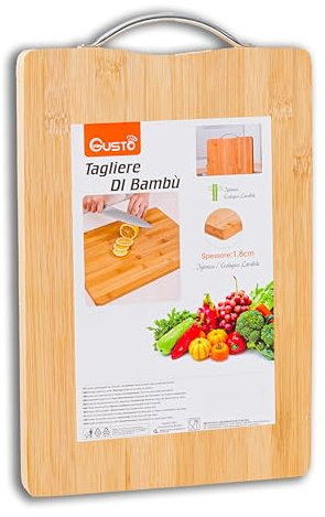 IPEA Planche à Découper Rectangulaire en Bois avec Poignée en Métal pour Légumes, Fruits, Salami - Planche à Découper de Cuisine Multifonction pour Couper et Servir des Apéritifs, Pain, Fromages
