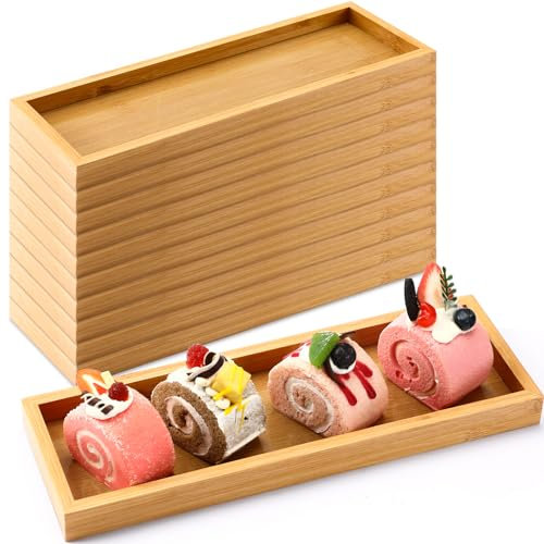 Bokon Rechteckiges Bambus-Tablett, Bambus-Serviertablett, Servierplatte aus Holz für Badezimmer, Theke, Platte für Lebensmittel, Abendessen, Küche (klassischer Stil), 10 Stück