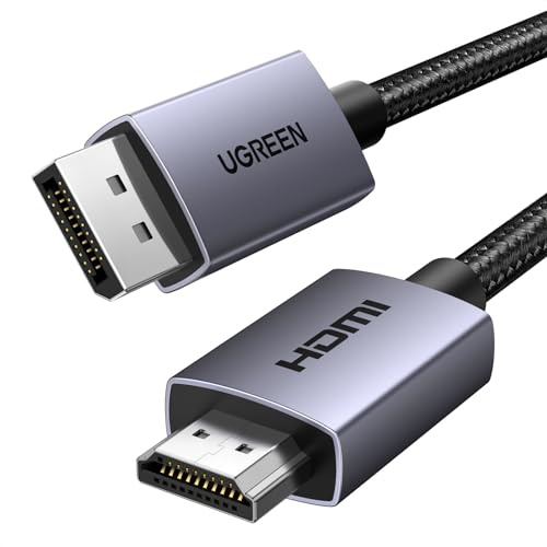 UGREEN Cavo DisplayPort a HDMI 4K 30Hz 2K 60Hz 1080P 120Hz DP HDMI 5M | 10.2Gbps HDR HDCP Unidirezionale DP a HDMI Guscio in Alluminio Treccia di Nylon Compatibile con Monitor Proiettore Portatile