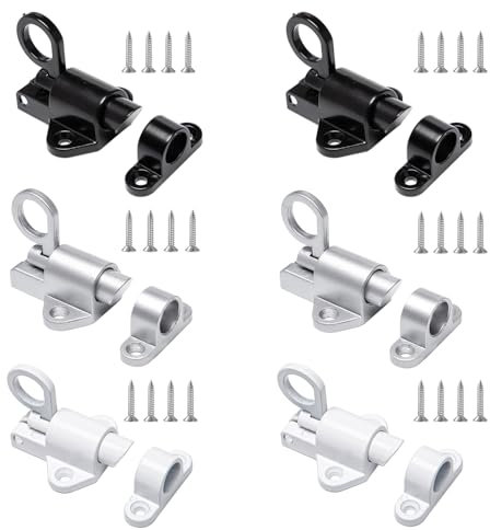 Sixfolo 6 Stück Automatische Verriegelung Türriegel Automatischer Spring Riegelschloss Aluminium Federverriegelung Türbolzen Riegel Türschloss Kleine Türriegel mit Schrauben für Fenster Holztüren…