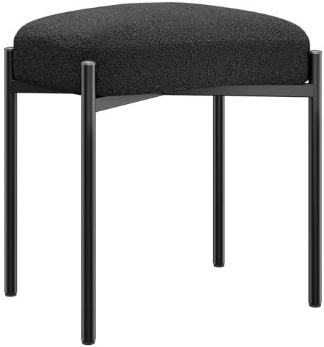 YMYNY Sminkpall, fotstöd, fyrkantig ottoman bänk med metallben, sminkpall för sminkbord, vardagsrum, sovrum, entré 37 × 29 × 46 cm svart HBD034B
