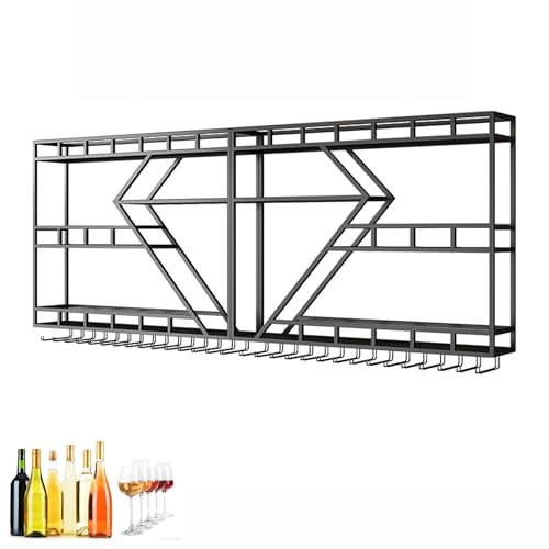 Botellero Vino Pared Vinoteca Mueble Bar Garrafeira Mini Bar Wine Rack con Luz LED Soporte Copas Colgante Mueble Comedor Cocina Estanterias Pared para Barra para Bar Cocina Comedor(Black-blue light,18