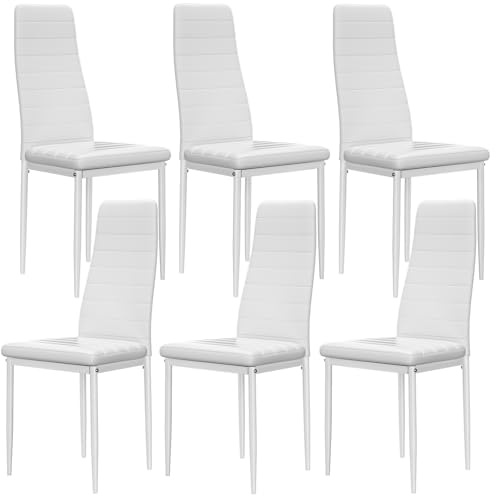 buybyroom Set 6 Sedie Sala da Pranzo, Sedie da Cucina Soggiorno Imbottite Moderne, Adatto per Tavolo da Pranzo, Cucina, Ristorante e Ufficio, Bianche