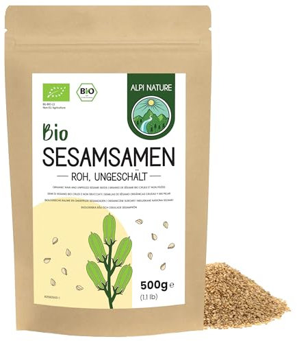 Alpi Nature Sesamkörner BIO ungeschält 500g, bio Sesamkörner weiss, ungeschälte weißer Sesam, Sesamsamen roh