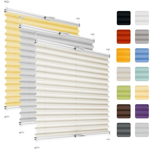 Fenster Plissee ohne Bohren zum Kleben auf Rahmen - Thermo Plisseerollo Innen - Rollo Jalousie, auf den Fensterrahmen, Faltrollo, Sichtschutz, Blickdicht, für Fenster & Tür - Creme, 90 x 220 cm