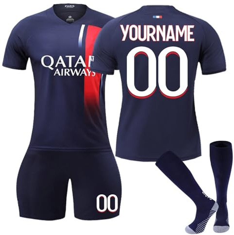 HGWOPGASD PSG Maglia Calcio Personalizzata - Set Allenamento T-Shirt, Pantaloncini e Calzini da Uomo e Bambino - Tuta Maglietta per Tifosi