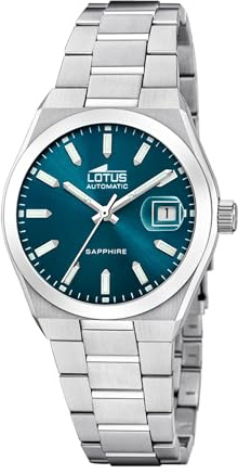 LOTUS Reloj Automático Hombre de Acero Inoxidable 316l Plateado Reloj Analógico Hombre - Calendario - Cristal Zafiro de Alta Resistencia - Resistente al Agua 10 ATM 18996/4