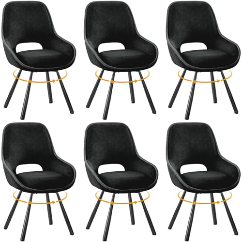 ANVOFONG Esszimmerstühle 6er Set,180° Drehstuhl,Stühle Esszimmer mit Armlehnen Rückenlehne,Esszimmer Wohnzimmer Stuhl,Dickes Schaumstoff-Kissen Polsterstuhl,dunkelgrau