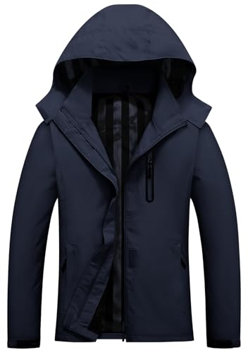 Vijamiy Giacca Impermeabile Donna Cappotto Leggero Con Cappuccio Rimovibile Da Donna Giacche Antipioggia Fodera In Rete Traspirante Escursione All'aperto(Blu navy,L)